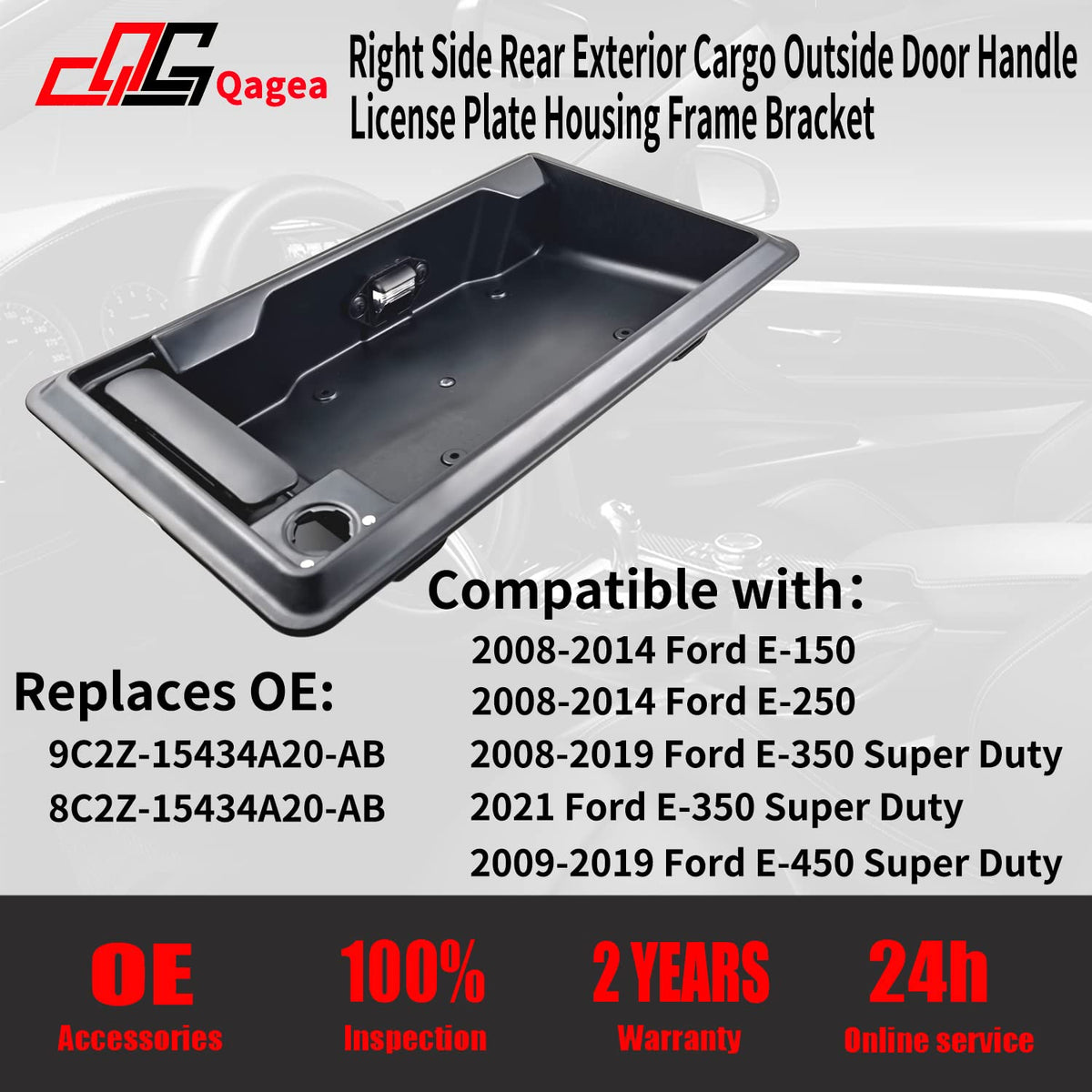 Right Side Rear Exterior Cargo Door Handle & License Plate Housing Frame Bracket for 08-21 Ford E150 E250 E350 E450, Pack of 2 Y719