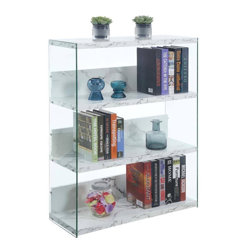 White Faux Marble Wood Four-Tier Wide Bookcase N7063