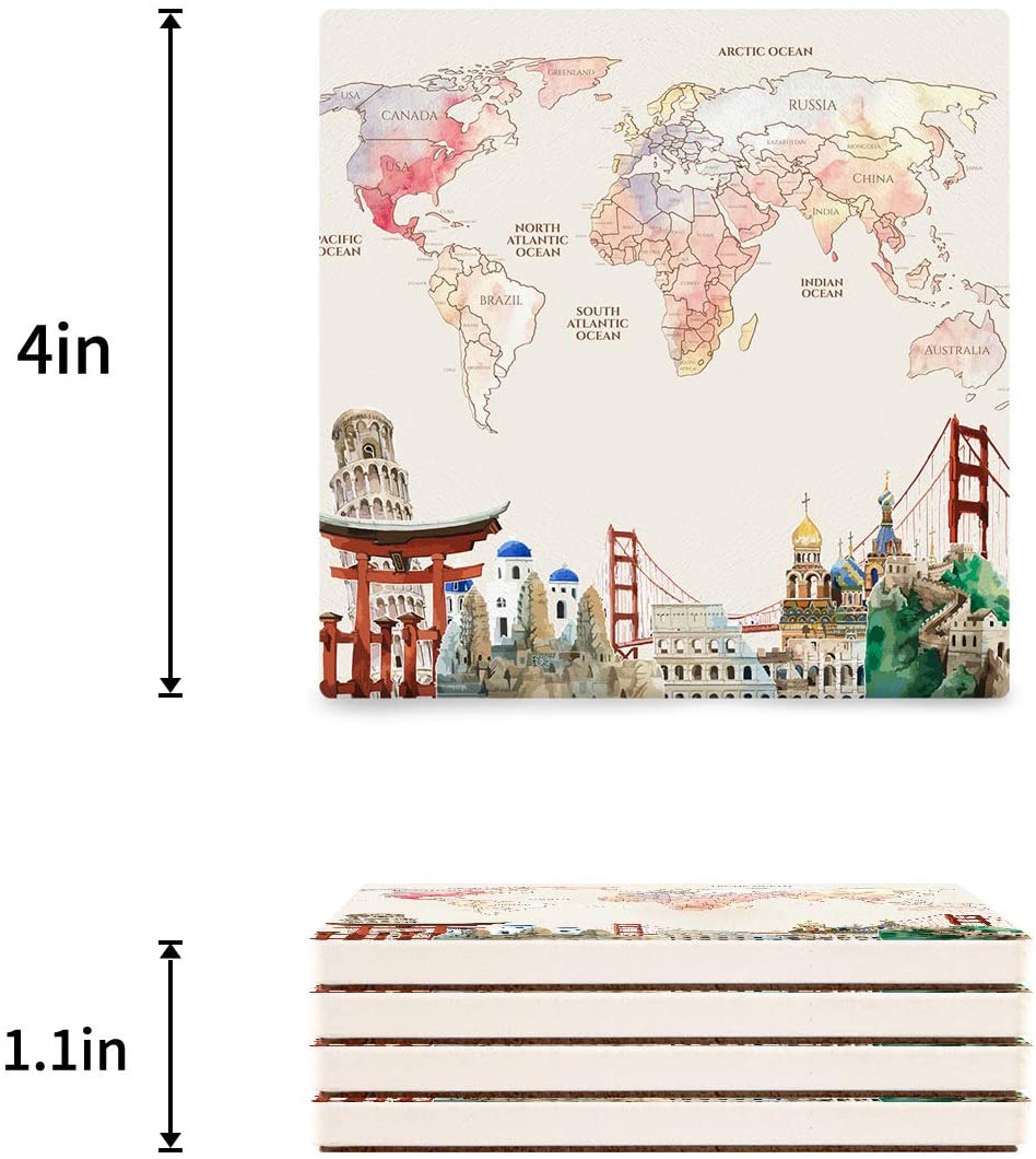 Set of 4 Ceramic Stone Coasters with Cork Base B5746