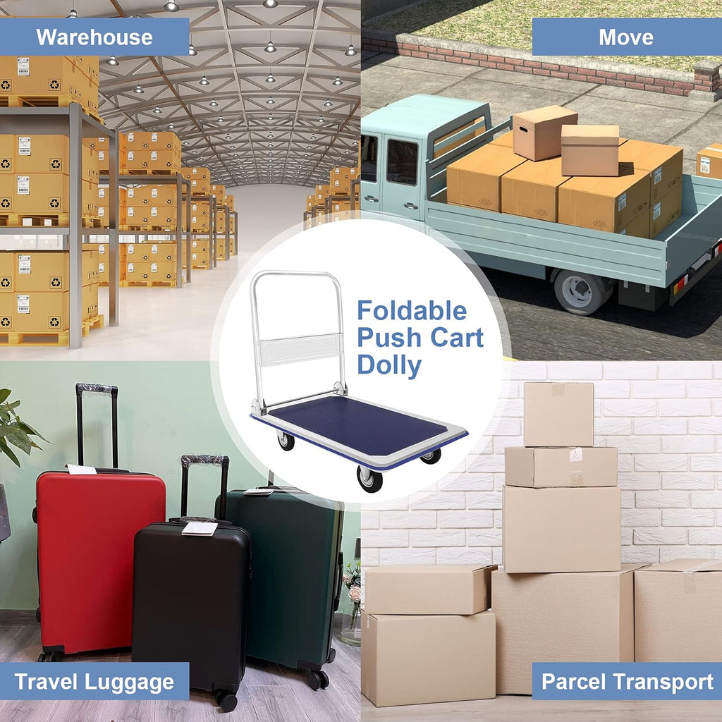 Blue Folding Platform Truck with 24x36 Inch Flatbed Surface G298