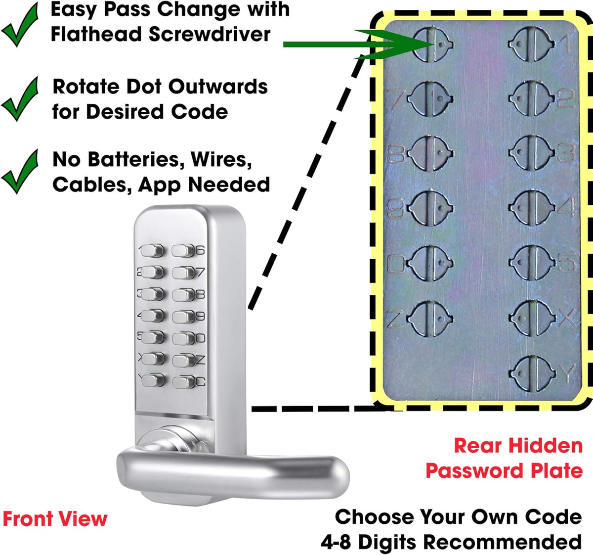 14 Digit Keypad Mechanical Door Lock Lever Set with 60mm Latch A90529