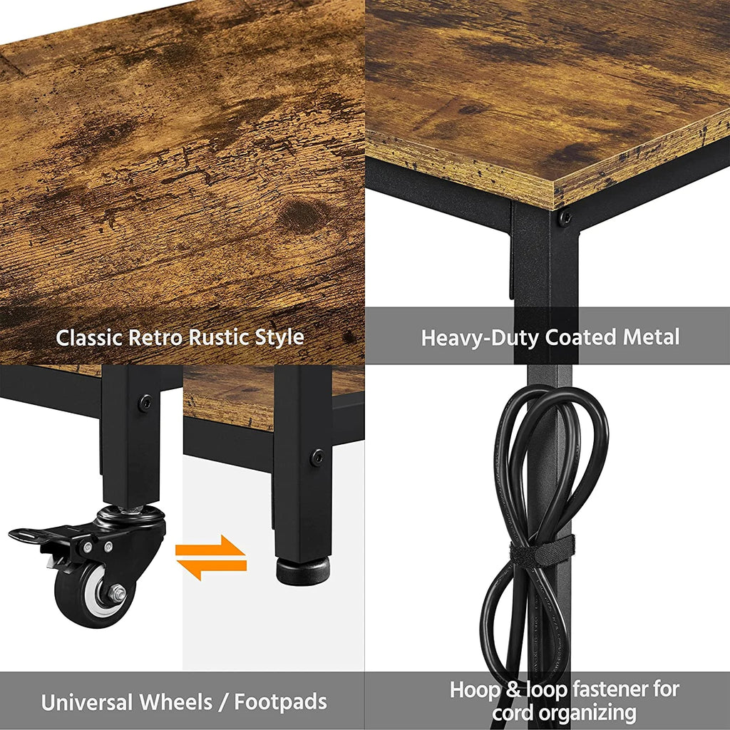 Rustic Brown Rolling Kitchen Cart with Power Outlet V959
