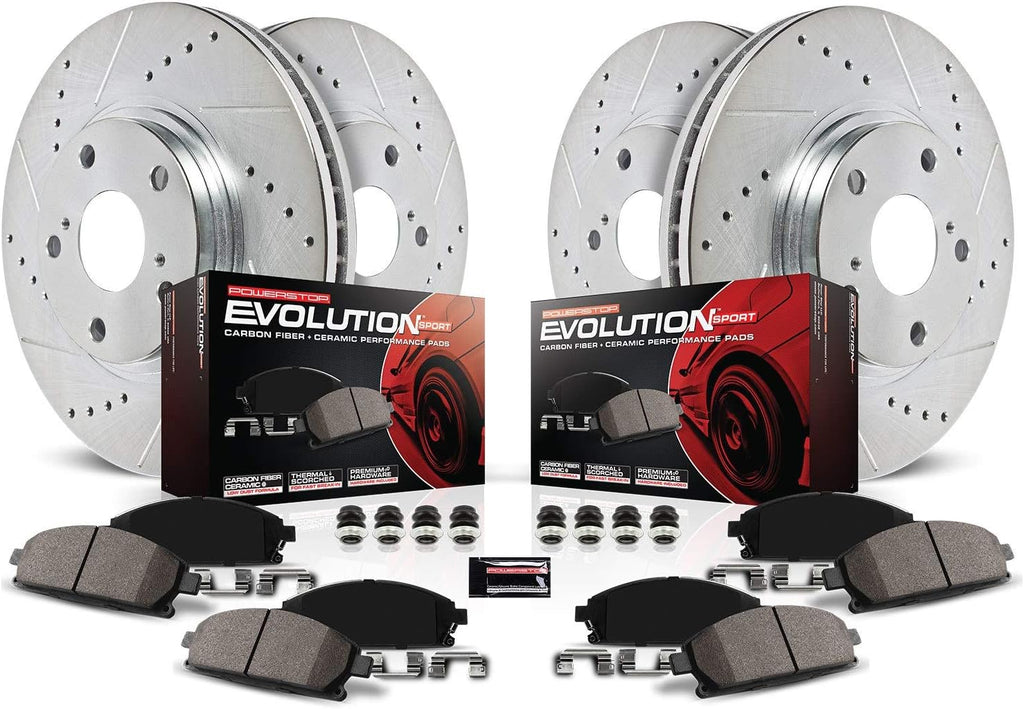 Front and Rear Carbon Fiber Brake Pads with Drilled & Slotted Brake Rotors Kit E87569