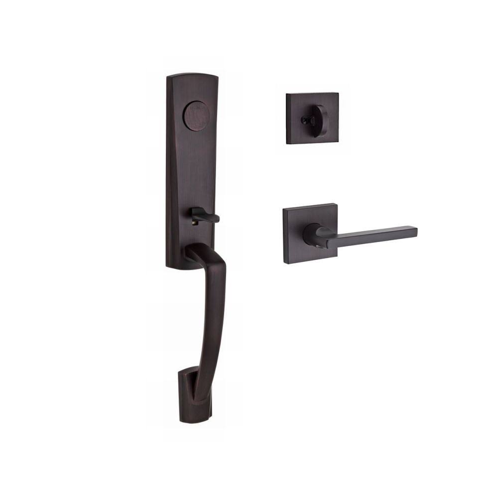 Miami Handleset with Left Handed Square Lever and Contemporary Square Rose in Venetian Bronze P9566