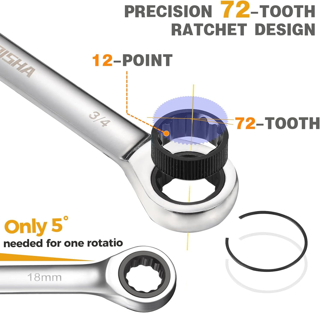 24-Piece Chrome Vanadium Steel Ratcheting Combination Wrench Set with Metric & SAE 72-Tooth X9562