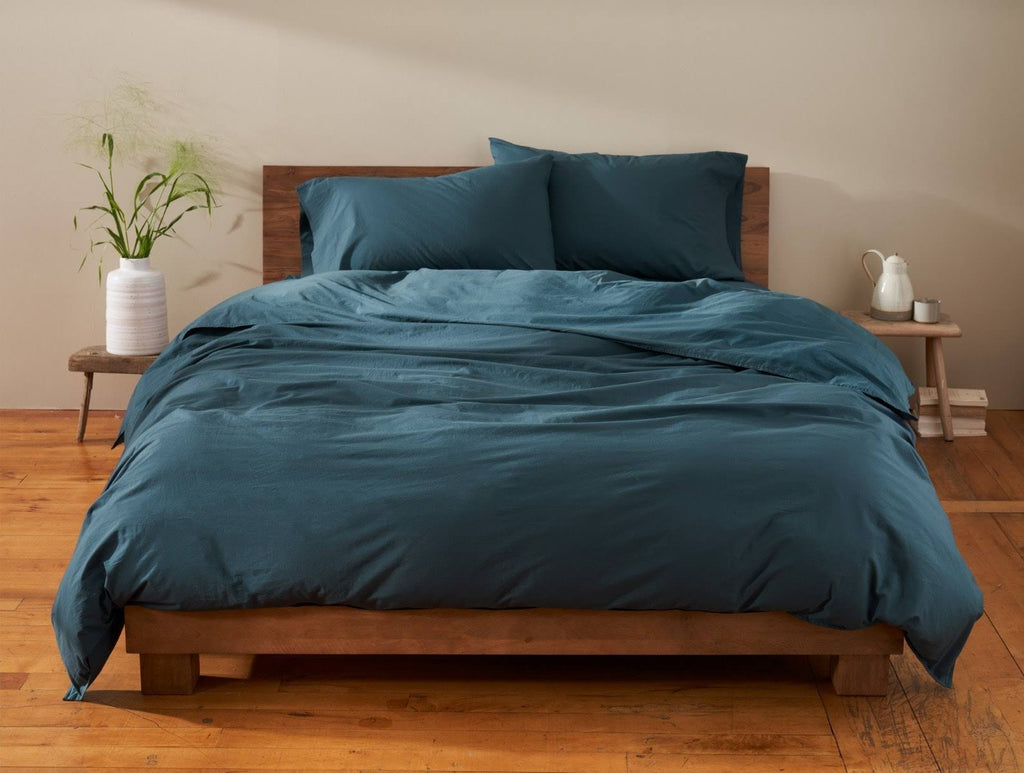 Organic Crinkled Percale Duvet Cover King Pewter E980