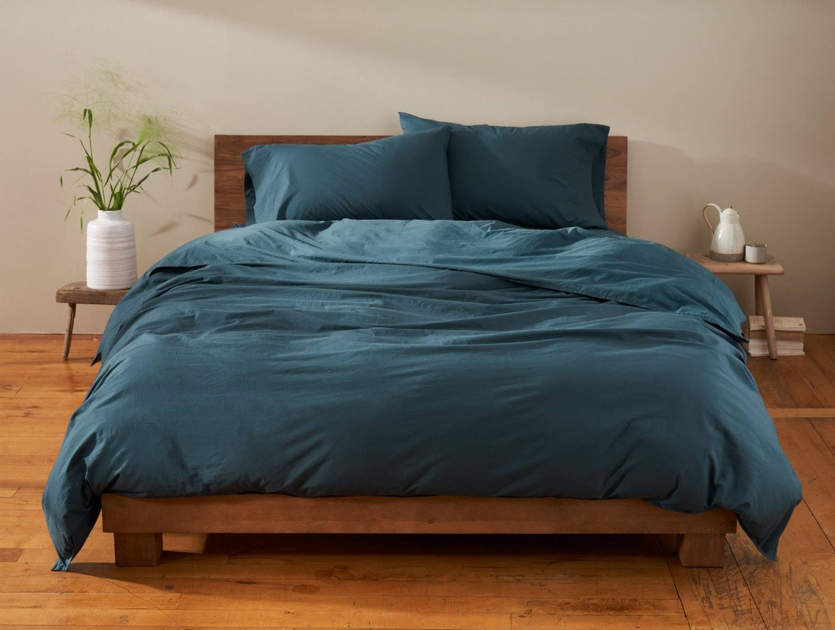 Organic Crinkled Percale Duvet Cover King Pewter E980