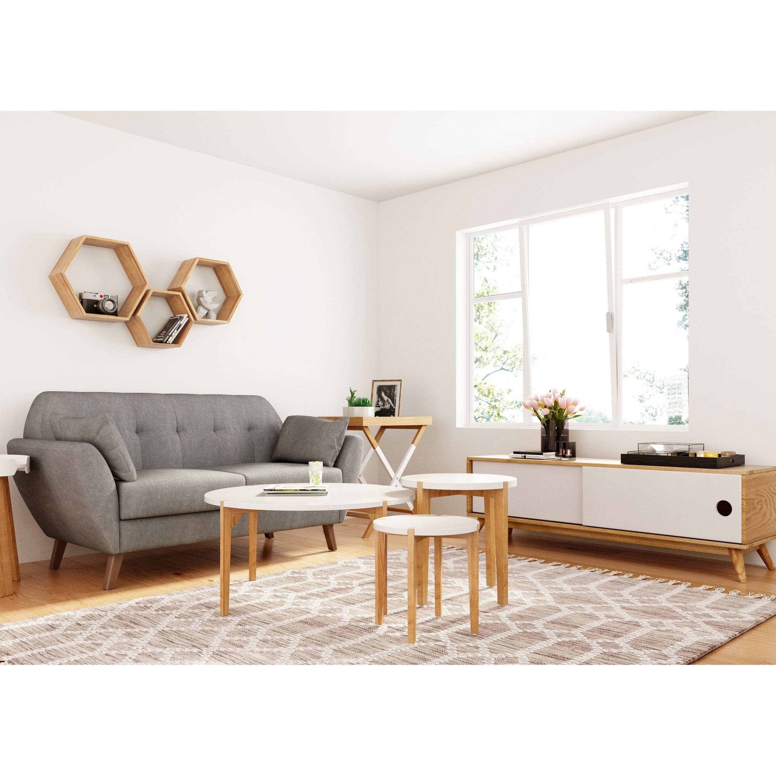 White Oak Round Nesting Side Tables (Set of 2) E772675