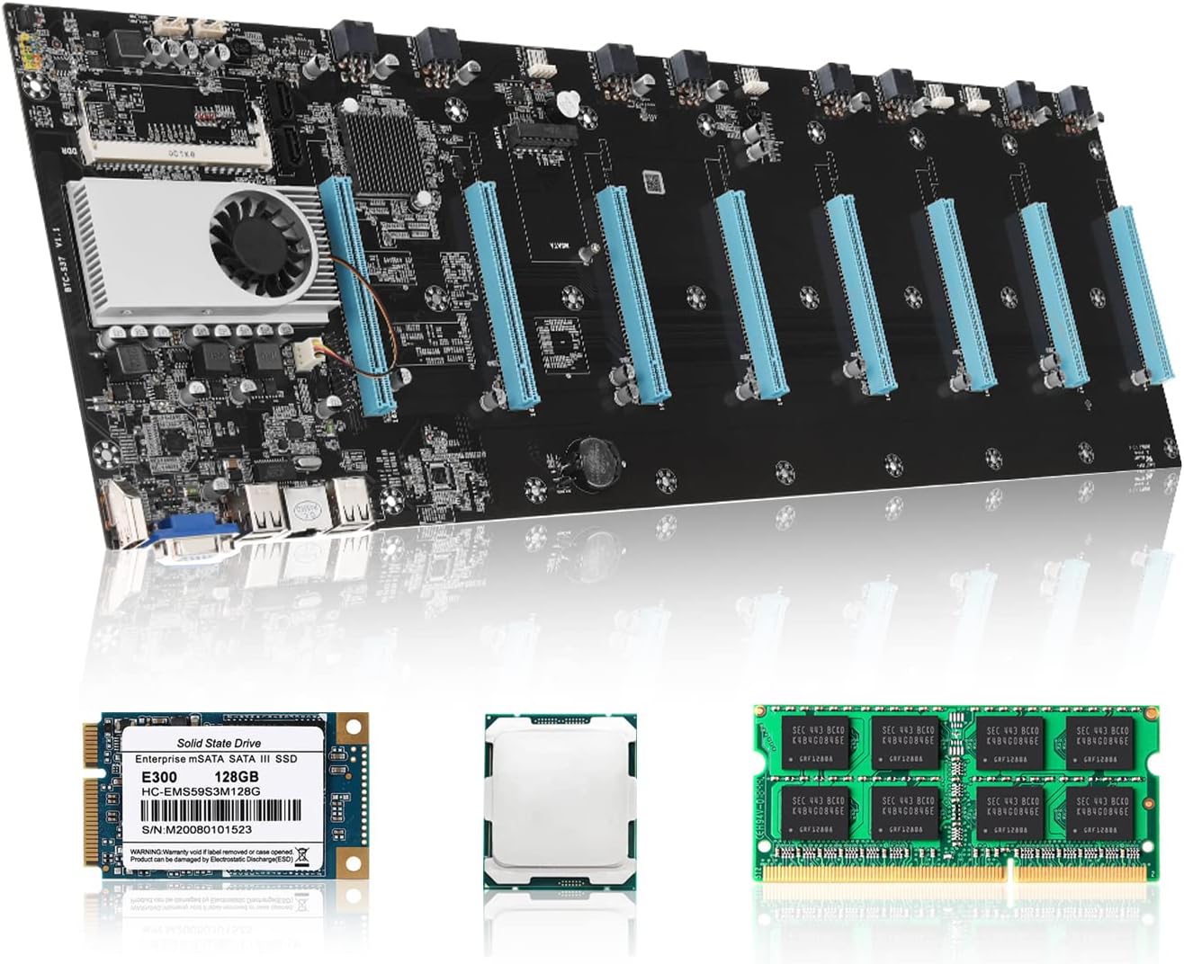 S37 Mining Motherboard Set MSATA SATA SSD 8 GPU Graphics Card Miner V388