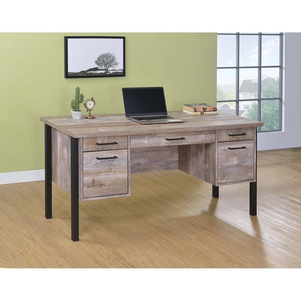 Weathered Oak 4-Drawer Office Desk G757