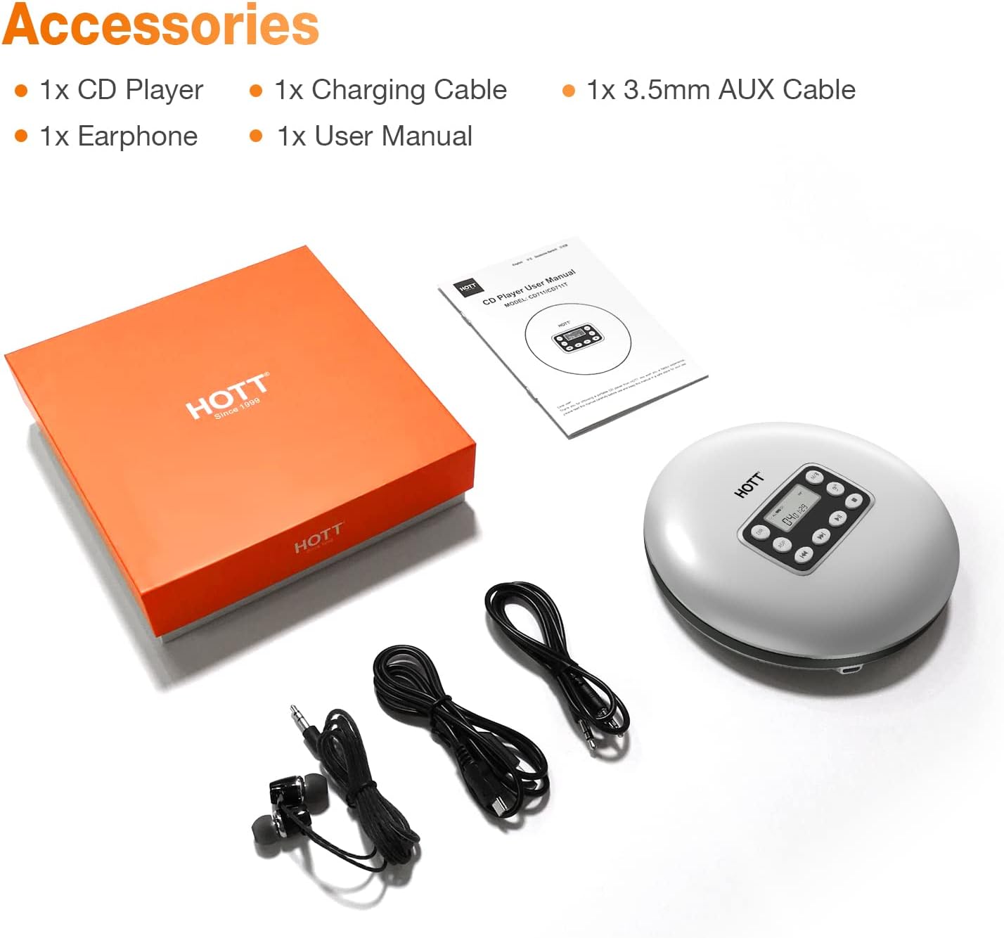 Silver Rechargeable Portable CD Player with Bluetooth V6173