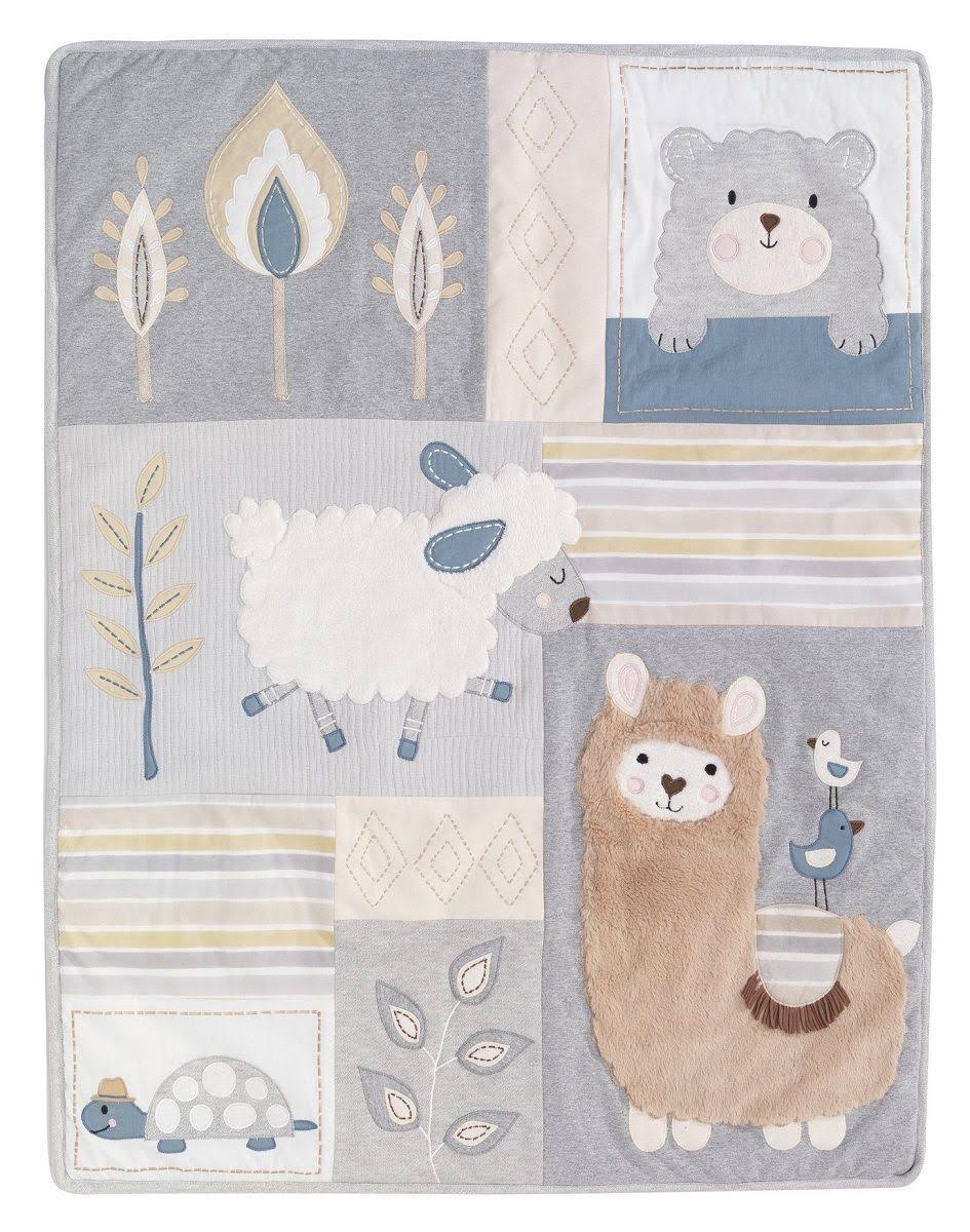 4-Piece Crib Bedding Set, Blue/Grey J5182