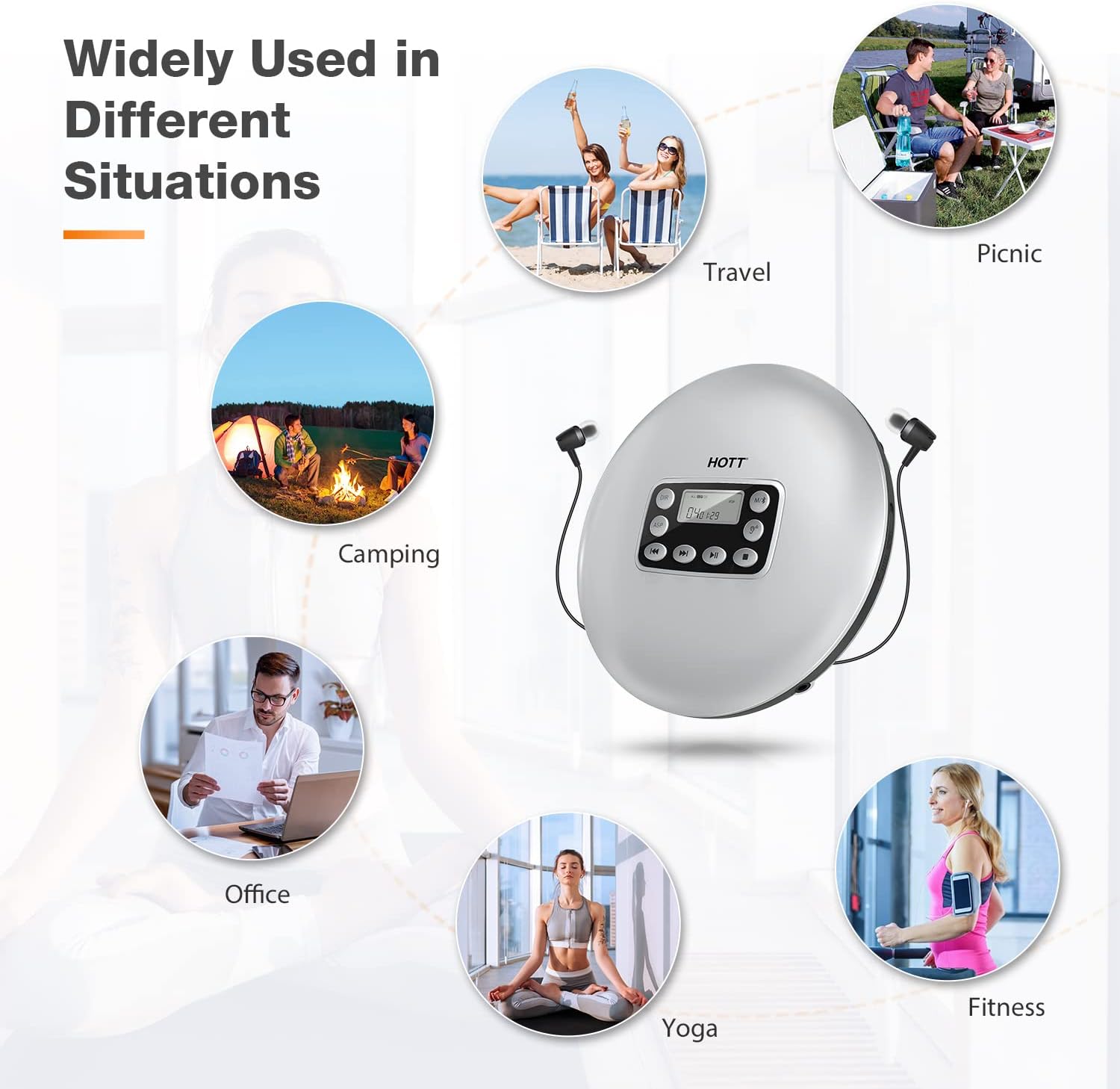 Silver Rechargeable Portable CD Player with Bluetooth V6173