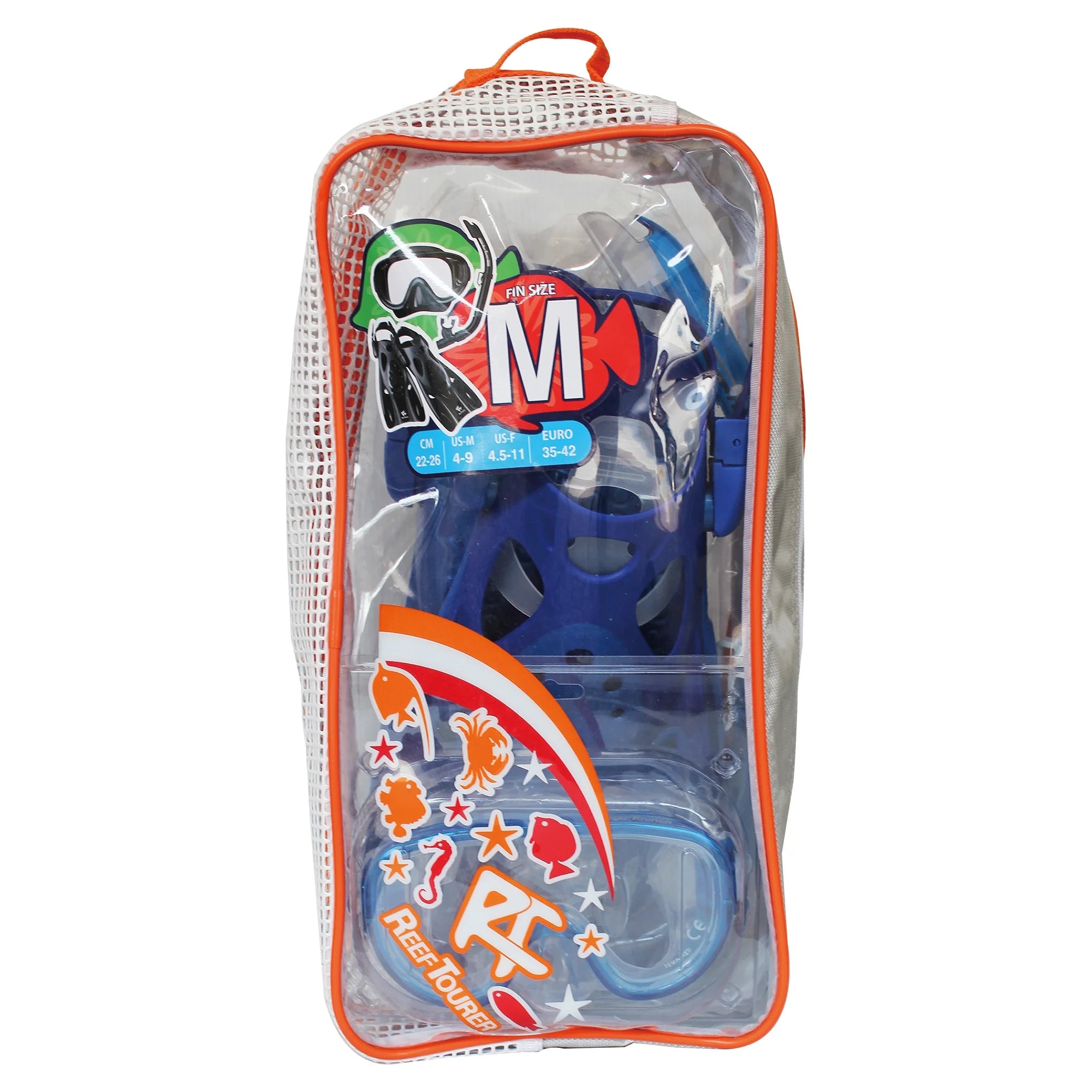 Snorkel and Fin Set with Travel Bag, Black, Medium T10384