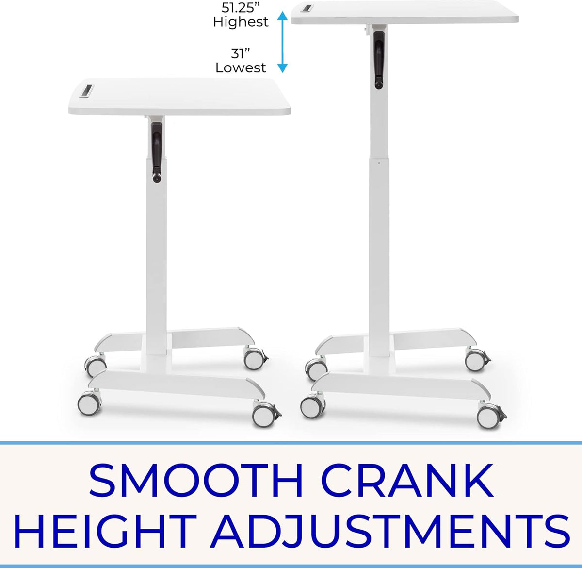 31in White Mobile Standing Desk with Locking Wheels L571