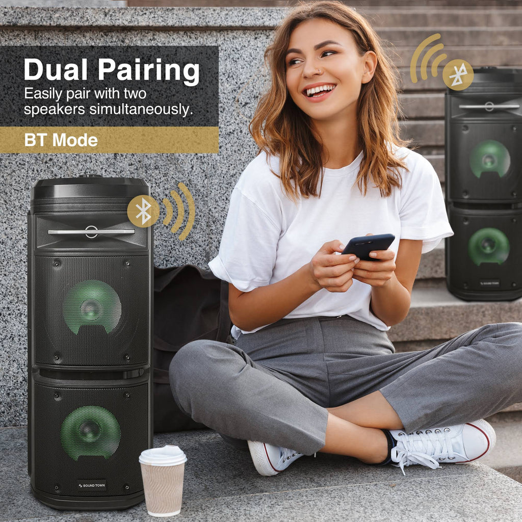 Dual 6.5” Portable PA Speaker with Built-in Rechargeable Battery, Bluetooth, USB, LED G24377