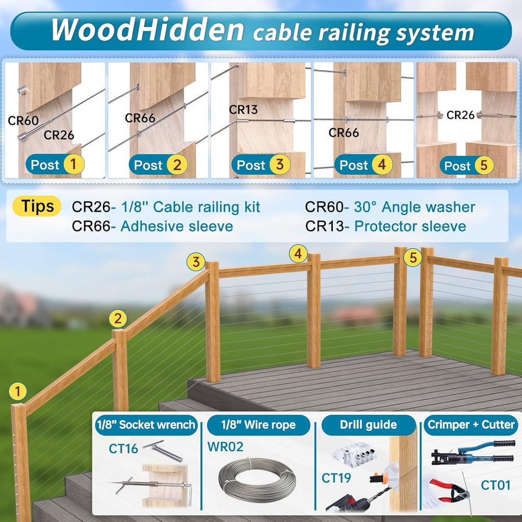 10Pair Invisible Cable Railing Kit T316 Stainless Steel T239790