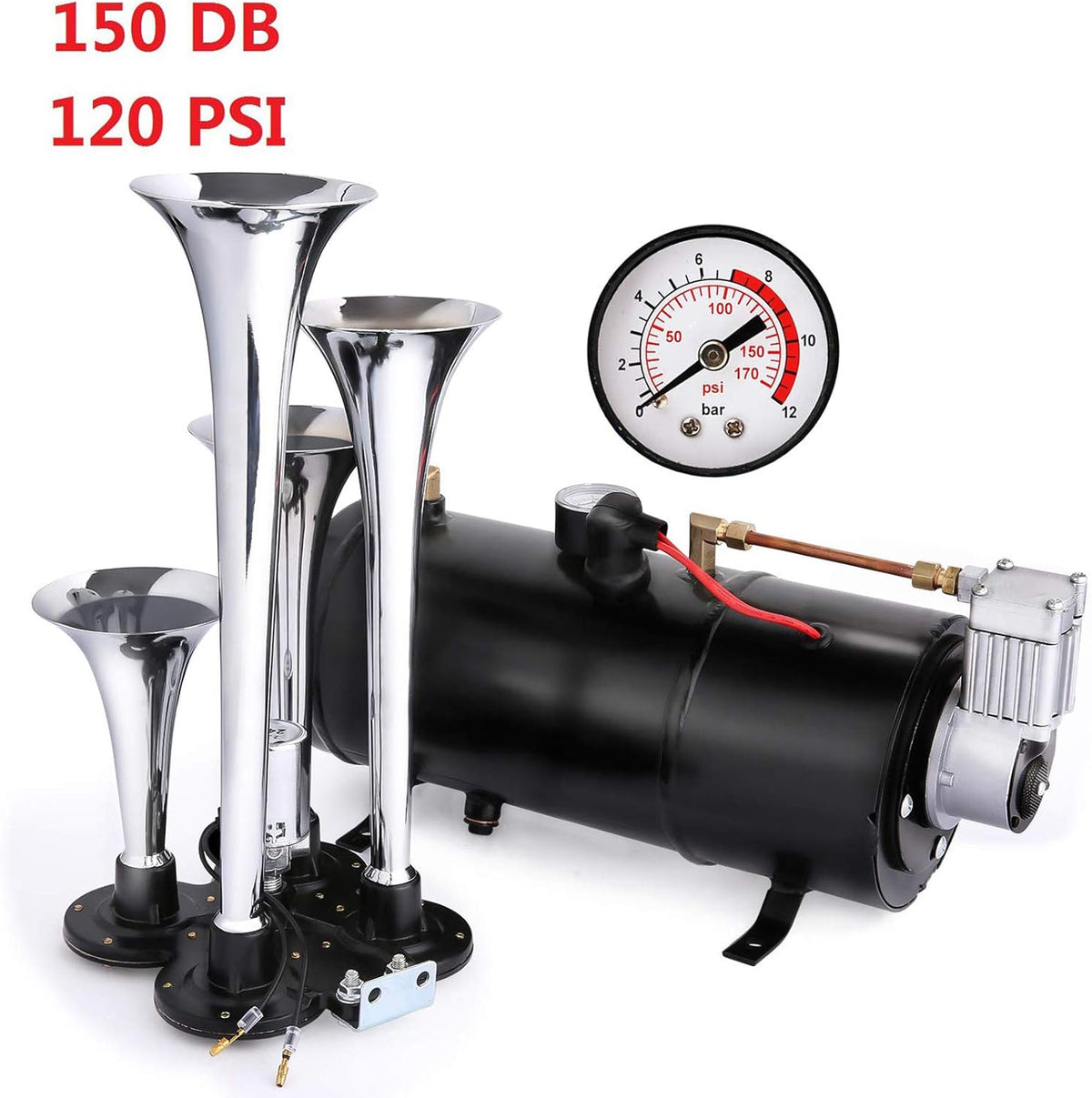 150DB 4 Air Horn Train Horns Kit with 120 PSI 12V Compressor A526336