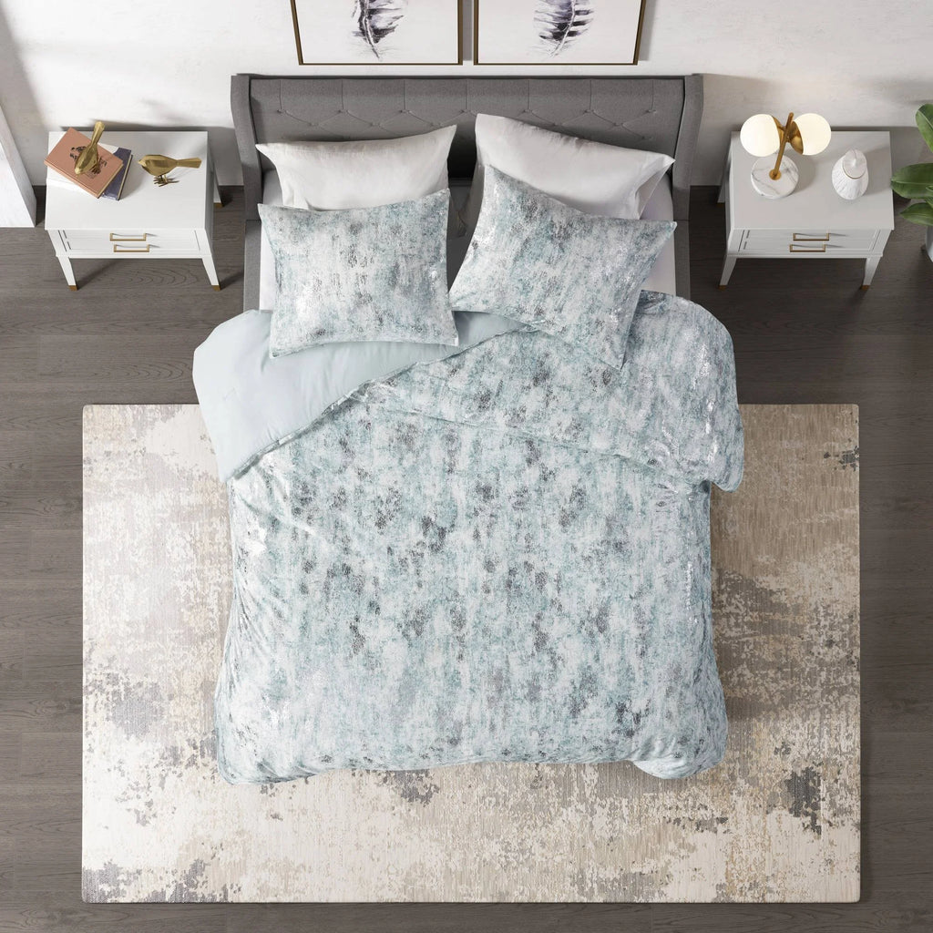 Pearl Metallic Printed Velvet Duvet Cover Set King/Cal King O1981