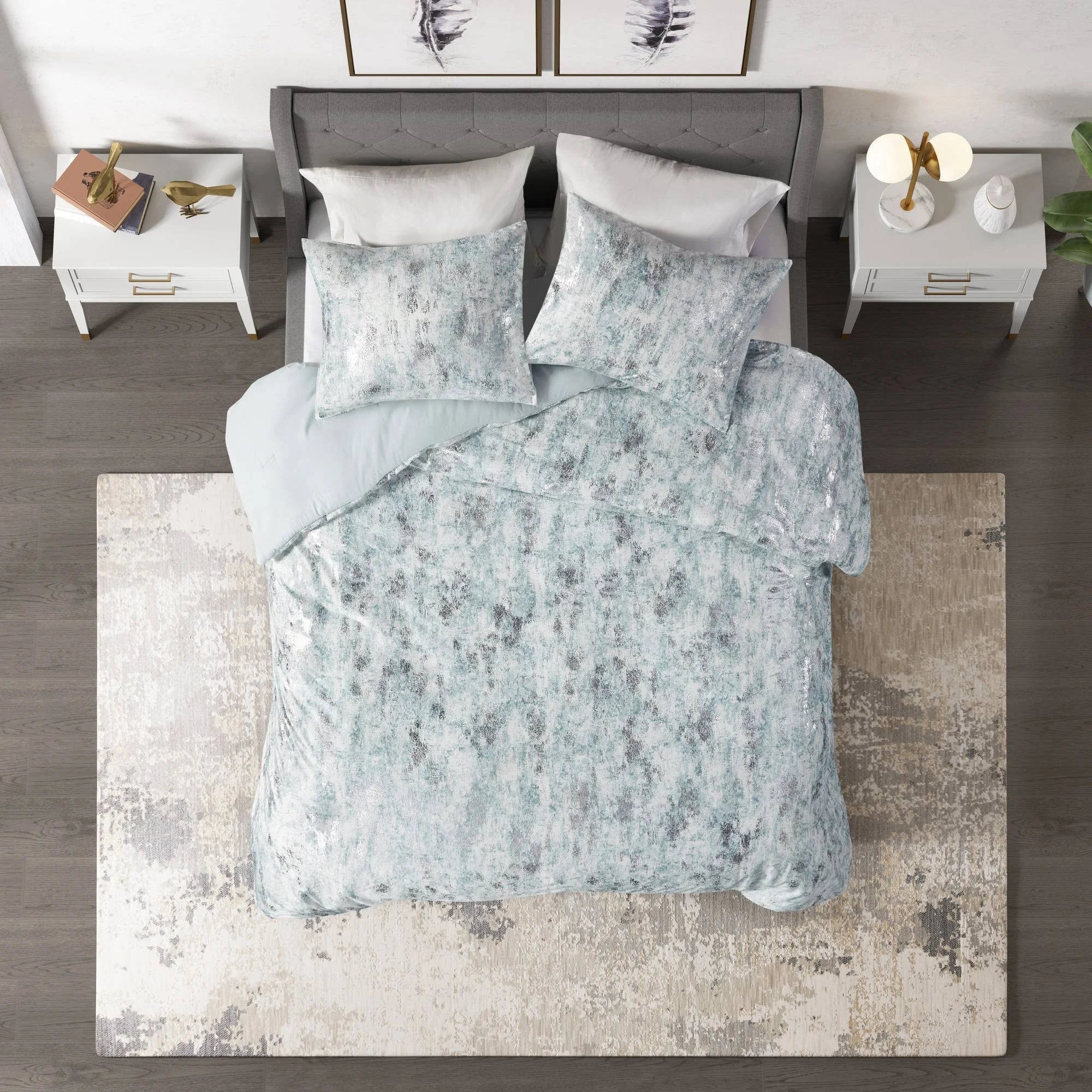 Pearl Metallic Printed Velvet Duvet Cover Set King/Cal King O1981