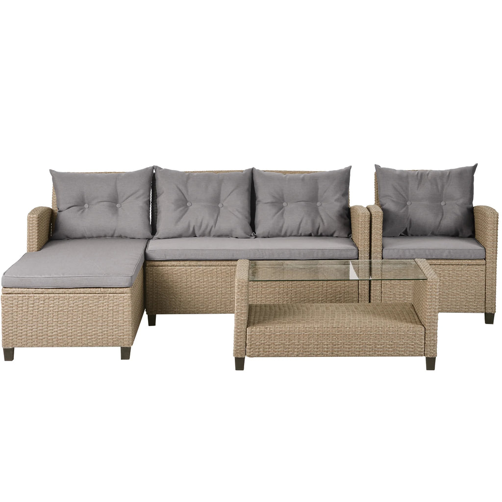 Gray Wicker Sectional Sofa with Seat Cushions P538