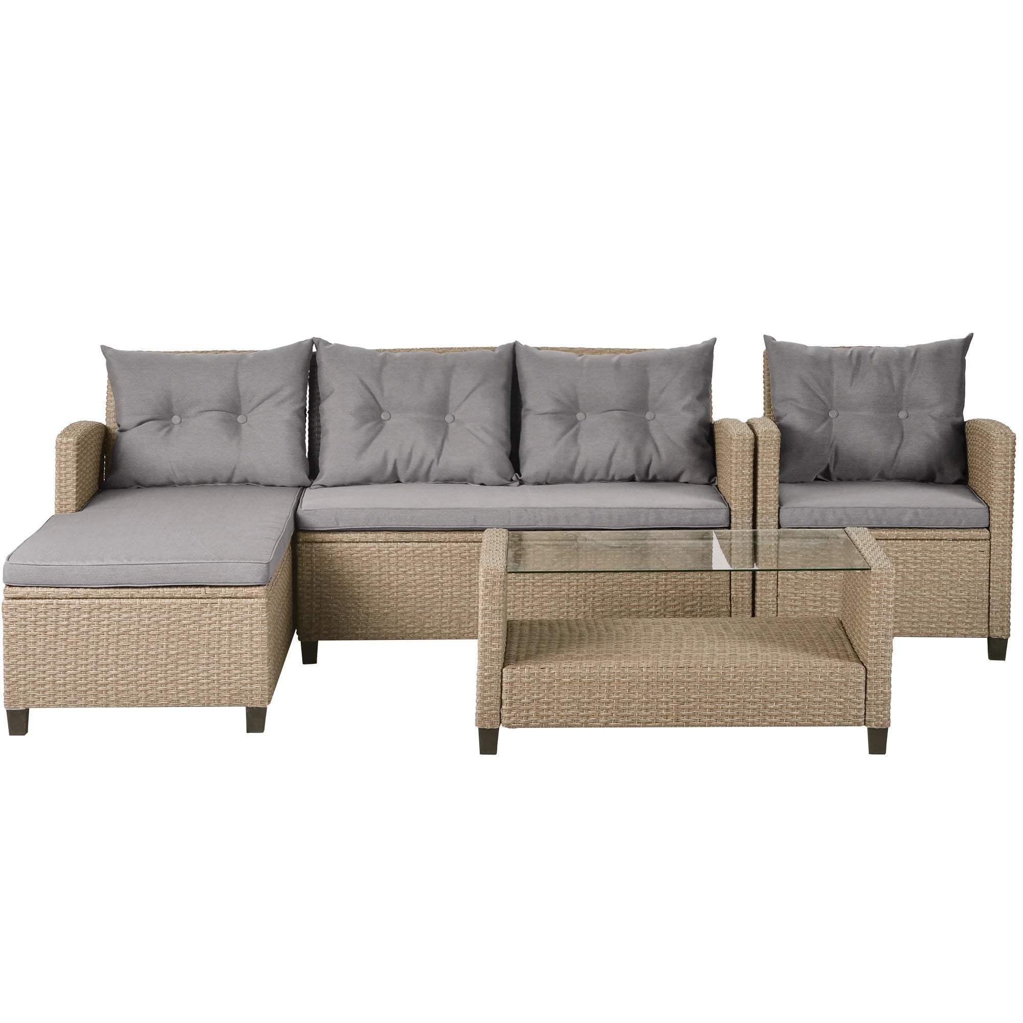 Gray Wicker Sectional Sofa with Seat Cushions P538