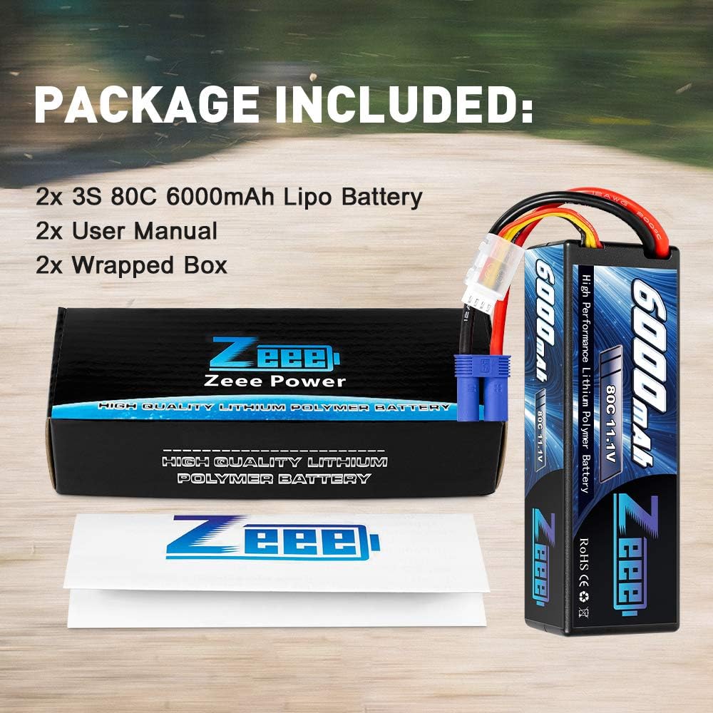 11.1V 80C 3S 6000mAh Lipo Battery Hard Case with EC5 Connector (2 Pack) T873503