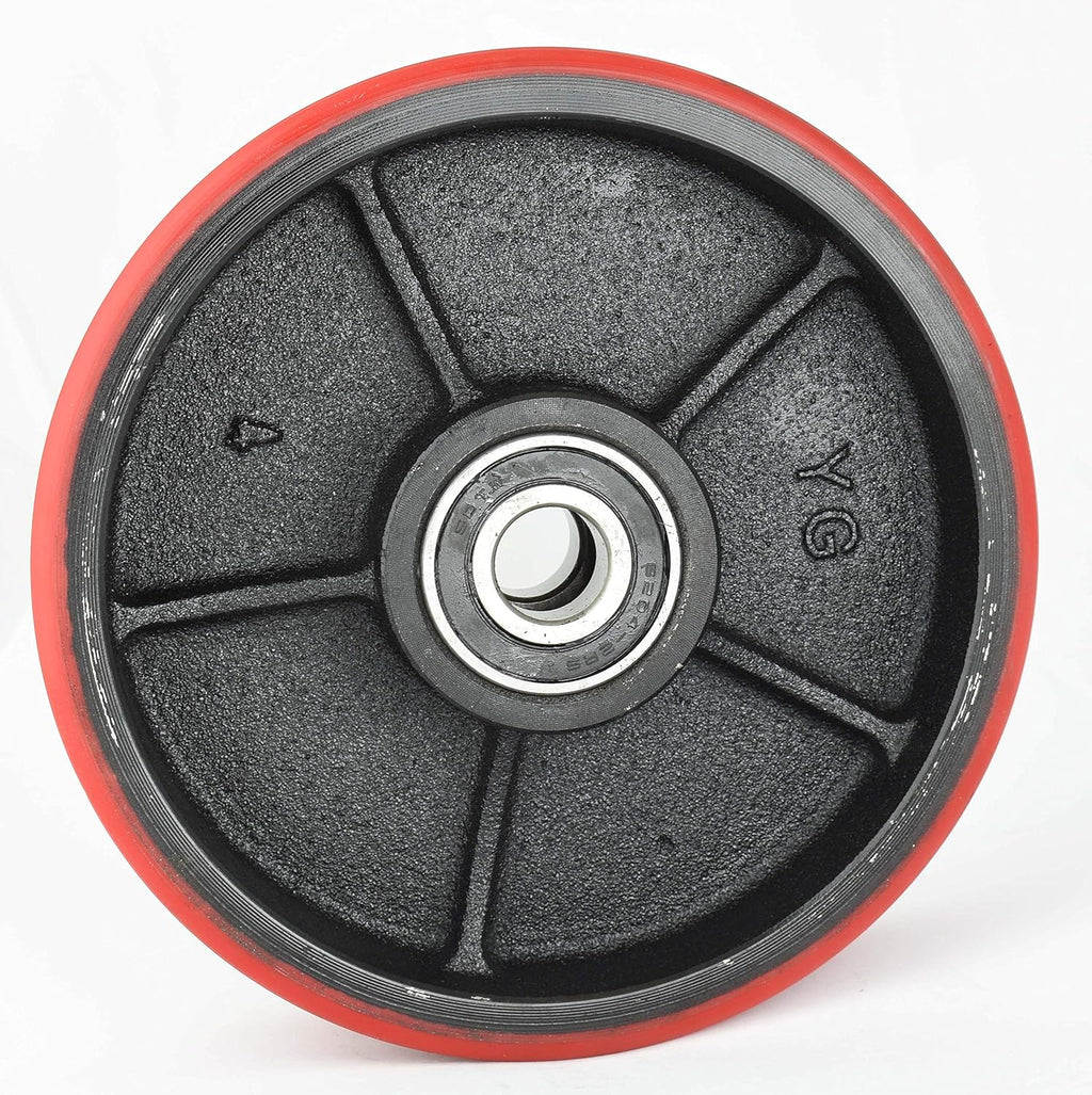 Red Poly Tread Steering Wheels Set with Axle and Protective Caps (4 pcs) 7 x 2 with Bearings ID 20mm J64559