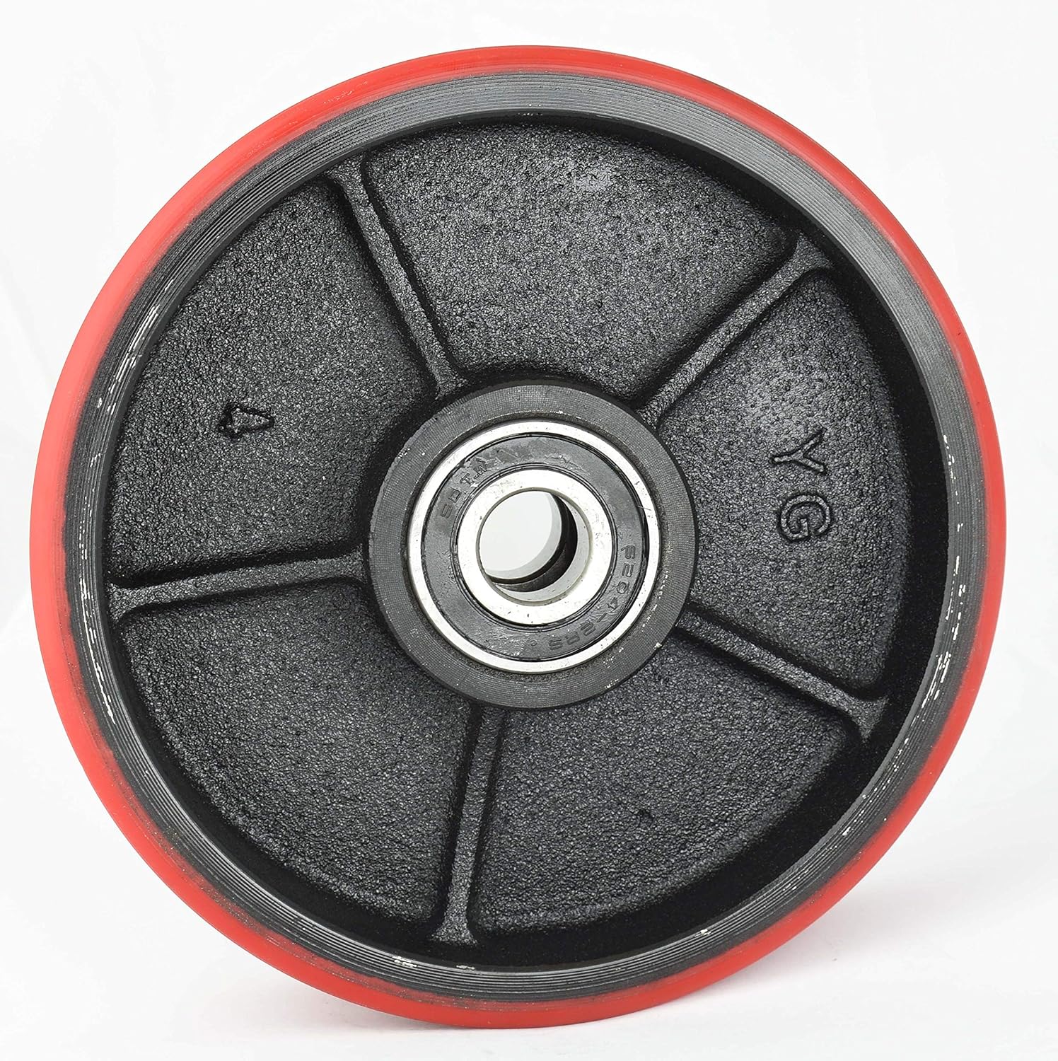 Red Poly Tread Steering Wheels Set with Axle and Protective Caps (4 pcs) 7 x 2 with Bearings ID 20mm J64559