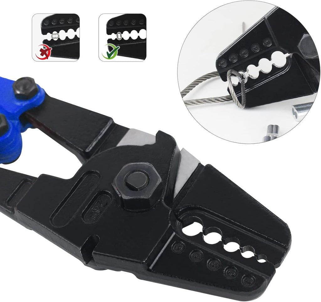 24 Inch Hand Crimping Cutting Tool, Wire Rope Crimping Tool, with 50pc Aluminum Stop Sleeves Oval Sleeves Pack of 2 M985