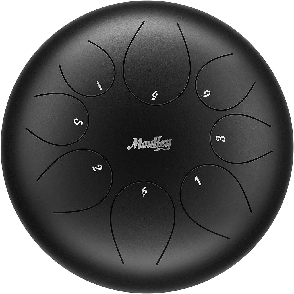 Black Steel Tongue Drum 8 Notes 10 Inches with Drumsticks and Travel Bag L577940