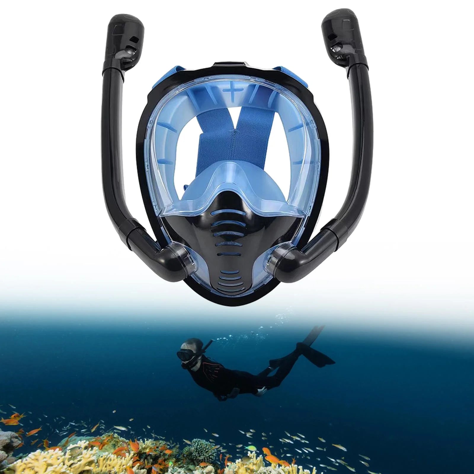 Blue Double Tube Snorkeling Goggles with Camera Mount L996680