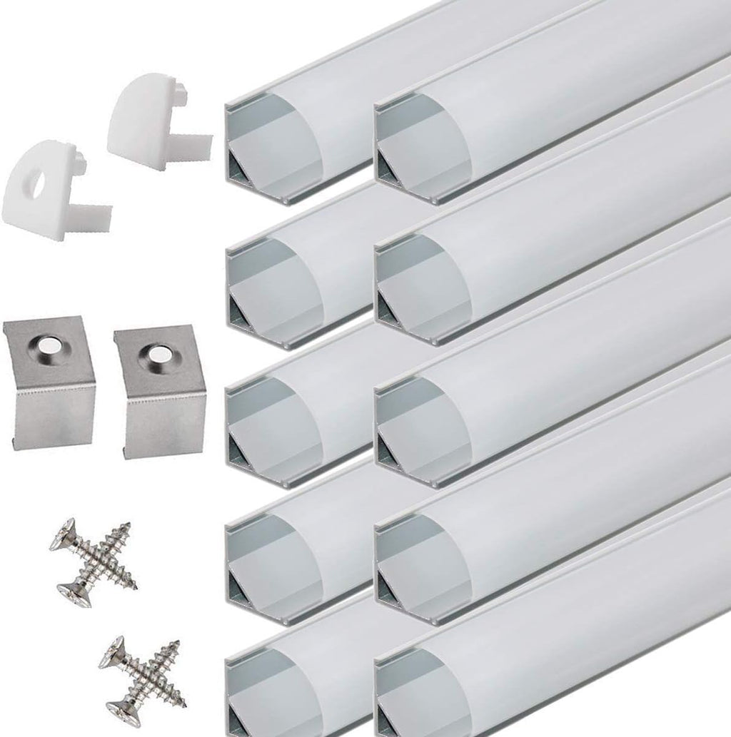 10-Pack 6.6FT LED Aluminum Channel V-Shape with End Caps and Mounting Clips I4418
