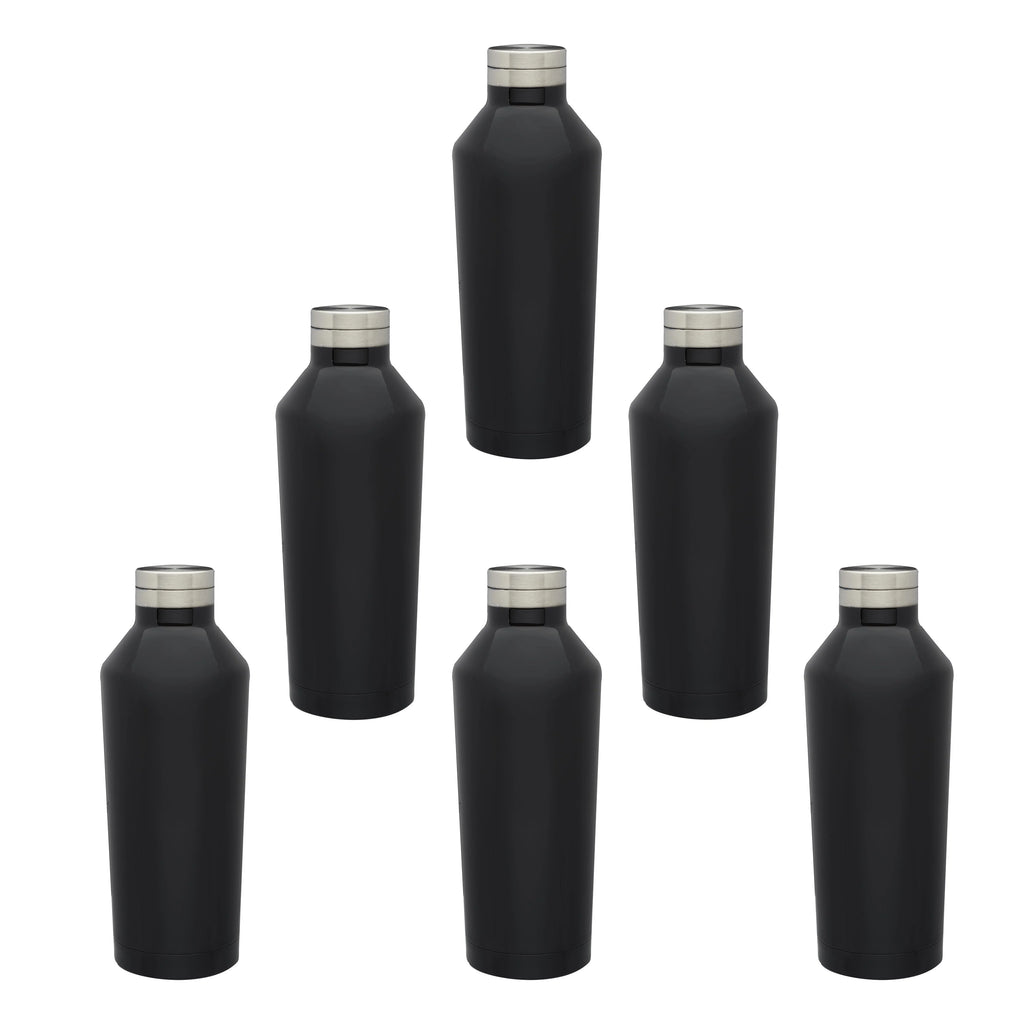 Black Stainless Steel Water Bottles 17 oz Set of 6 Double Wall F965