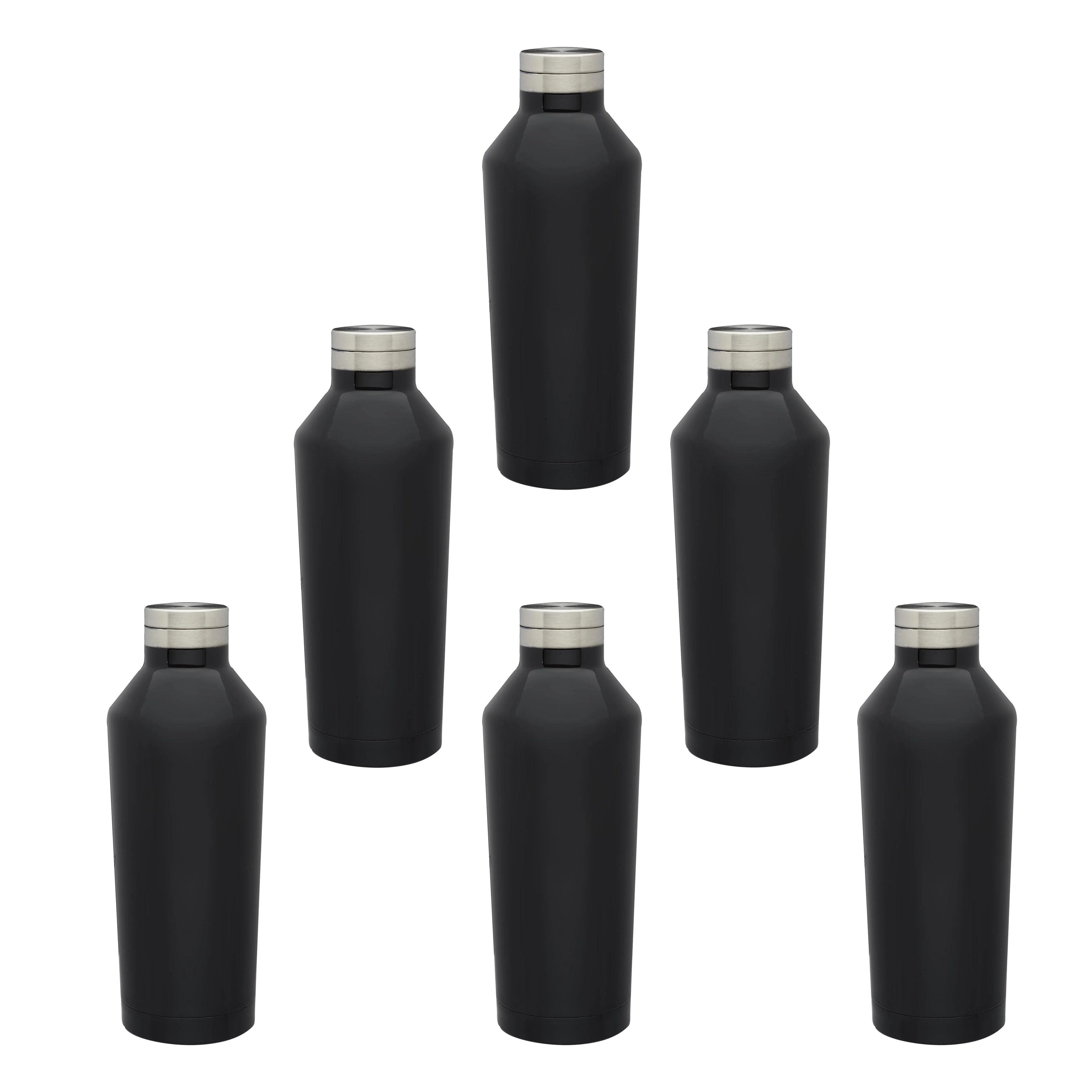 Black Stainless Steel Water Bottles 17 oz Set of 6 Double Wall F965