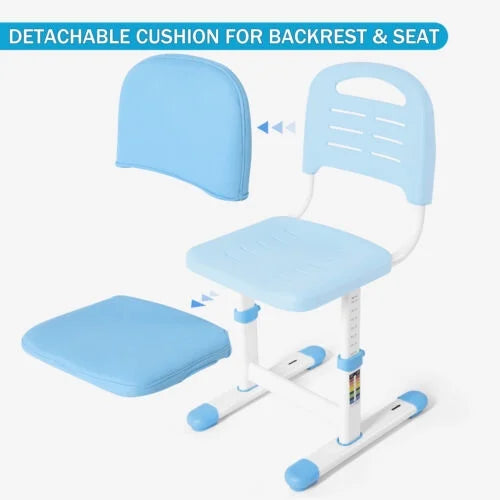 Blue Height Adjustable Kids Study Desk & Chair Set with LED Lamp, Drawer, Bookstand, Chair Cover K52806