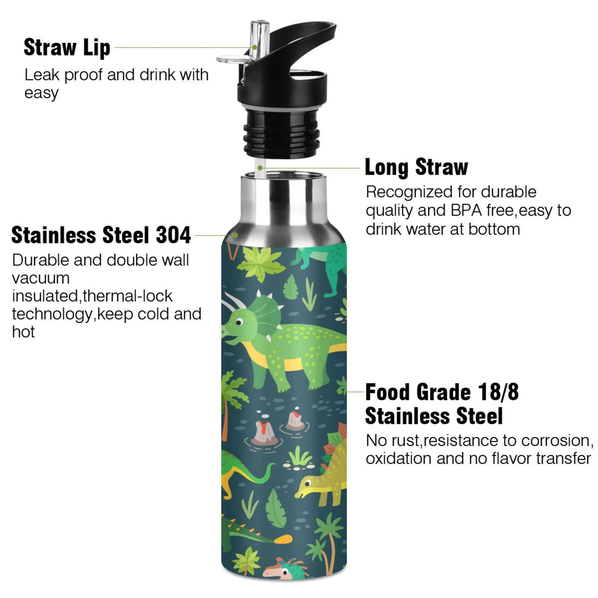 Stainless Steel Insulated Thermos Vacuum Flask Water Bottle with Straw Lid E904