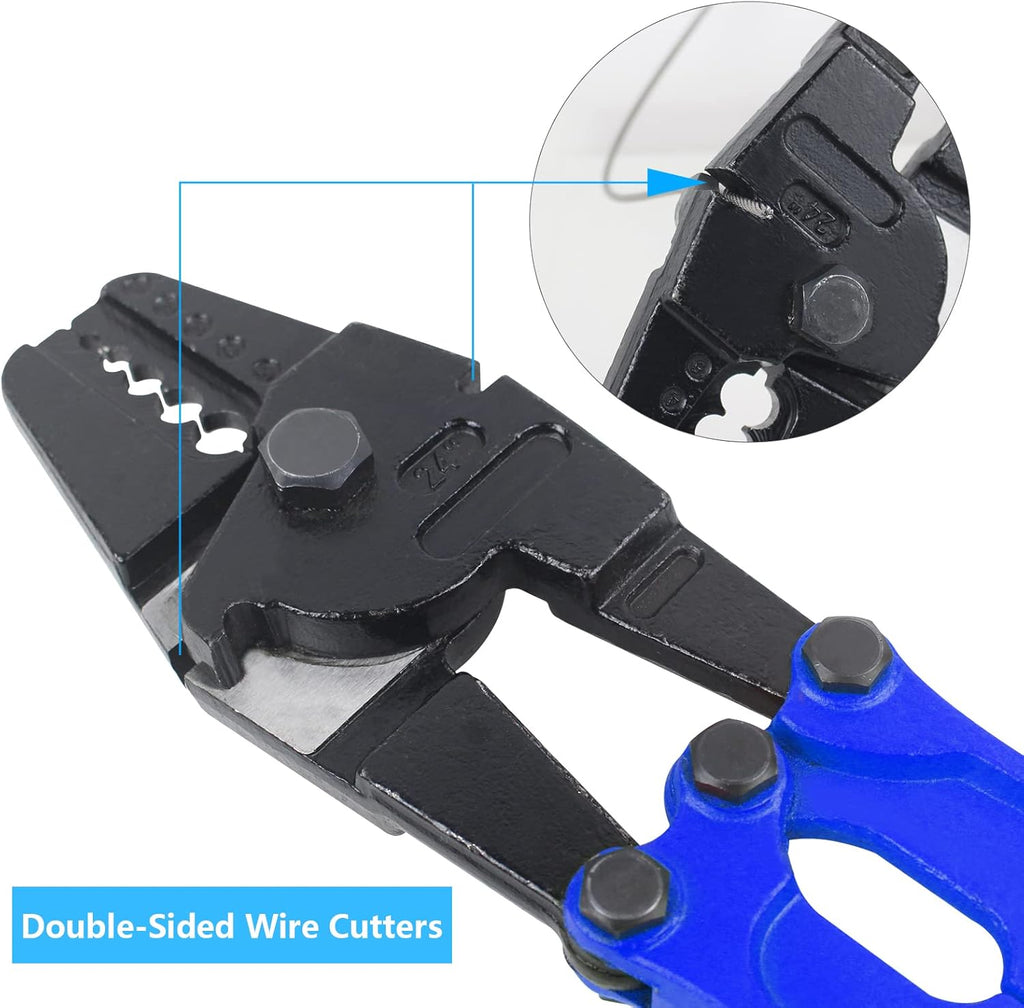 24 Inch Hand Crimping Cutting Tool, Wire Rope Crimping Tool, with 50pc Aluminum Stop Sleeves Oval Sleeves Pack of 2 M985