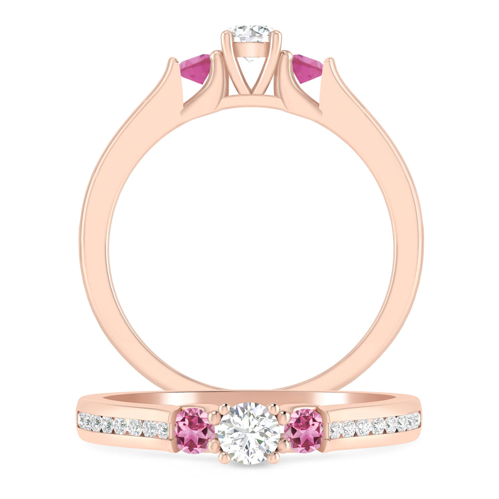 1/2 Carat 10K Rose Gold Diamond and Pink Tourmaline 3 Stone Engagement Ring A55138