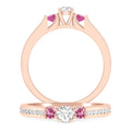1/2 Carat 10K Rose Gold Diamond and Pink Tourmaline 3 Stone Engagement Ring A55138