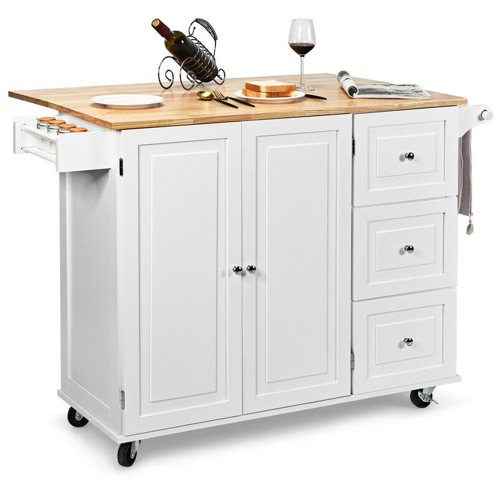 White Drop-Leaf Kitchen Island Trolley Cart Wood Storage Cabinet Q84819