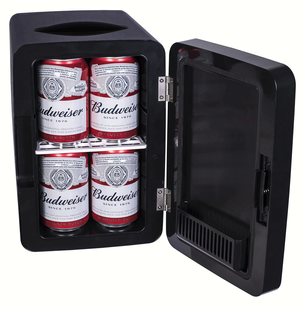 Mini Portable Lighted Mirror Fridge Cooler, 6.5L Capacity, Black O3923