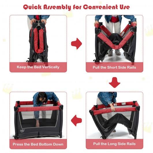 Red 4-in-1 Convertible Portable Baby Play Yard with Toys and Music Player M88218