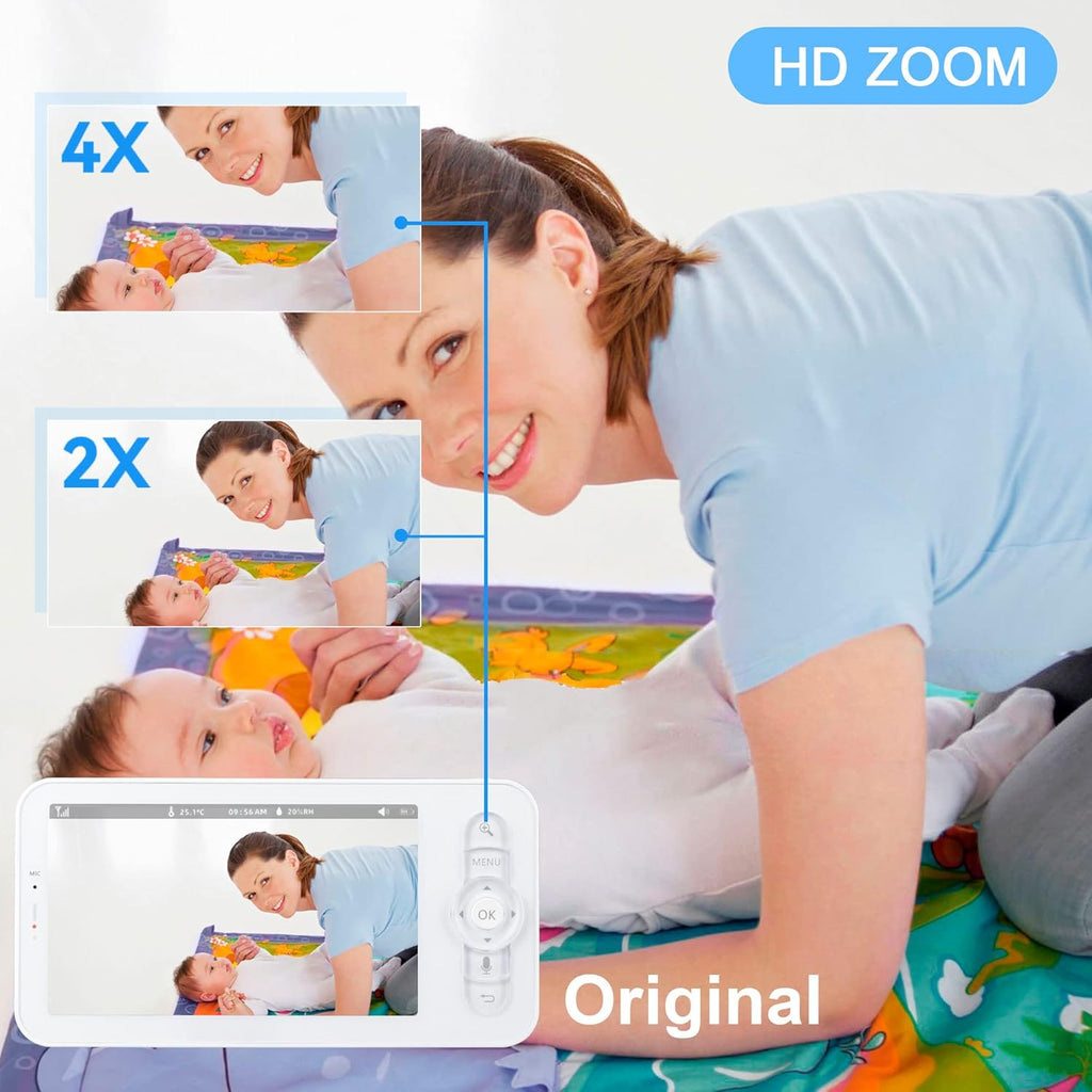5" Video Baby Monitor with App and Screen, 1080p Digital Camera and 720p Display, 2-Way Audio & PIR Remote Pan-Tilt-Zoom via Tuya APP Control - WiFi & Wireless Technology Z992