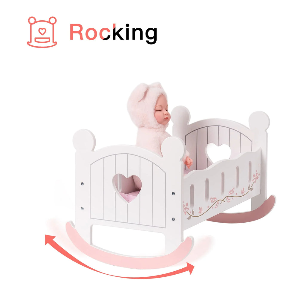 White Wooden Doll Cradle Rocking Doll Bed Q316318