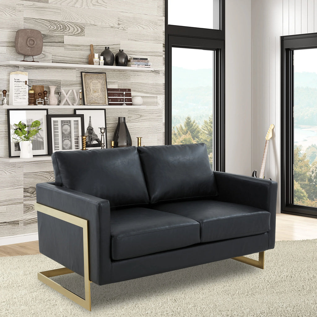 Black Leather Upholstered Loveseat A3363