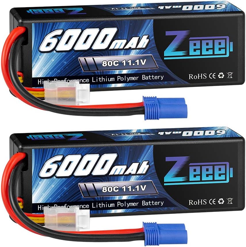 11.1V 80C 3S 6000mAh Lipo Battery Hard Case with EC5 Connector (2 Pack) T873503