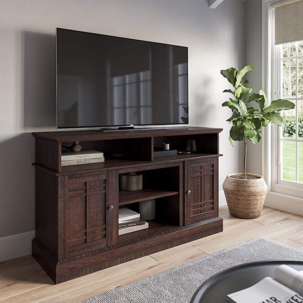 Modern Farmhouse Electric Fireplace TV Stand with Open Storage Shelves & Cabinets U4414