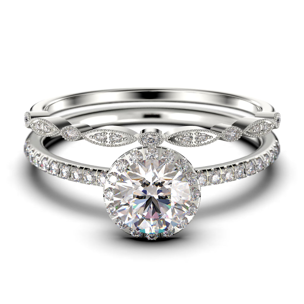 2.00 Carat Round Cut Moissanite Engagement Ring in 10k Solid White Gold E143