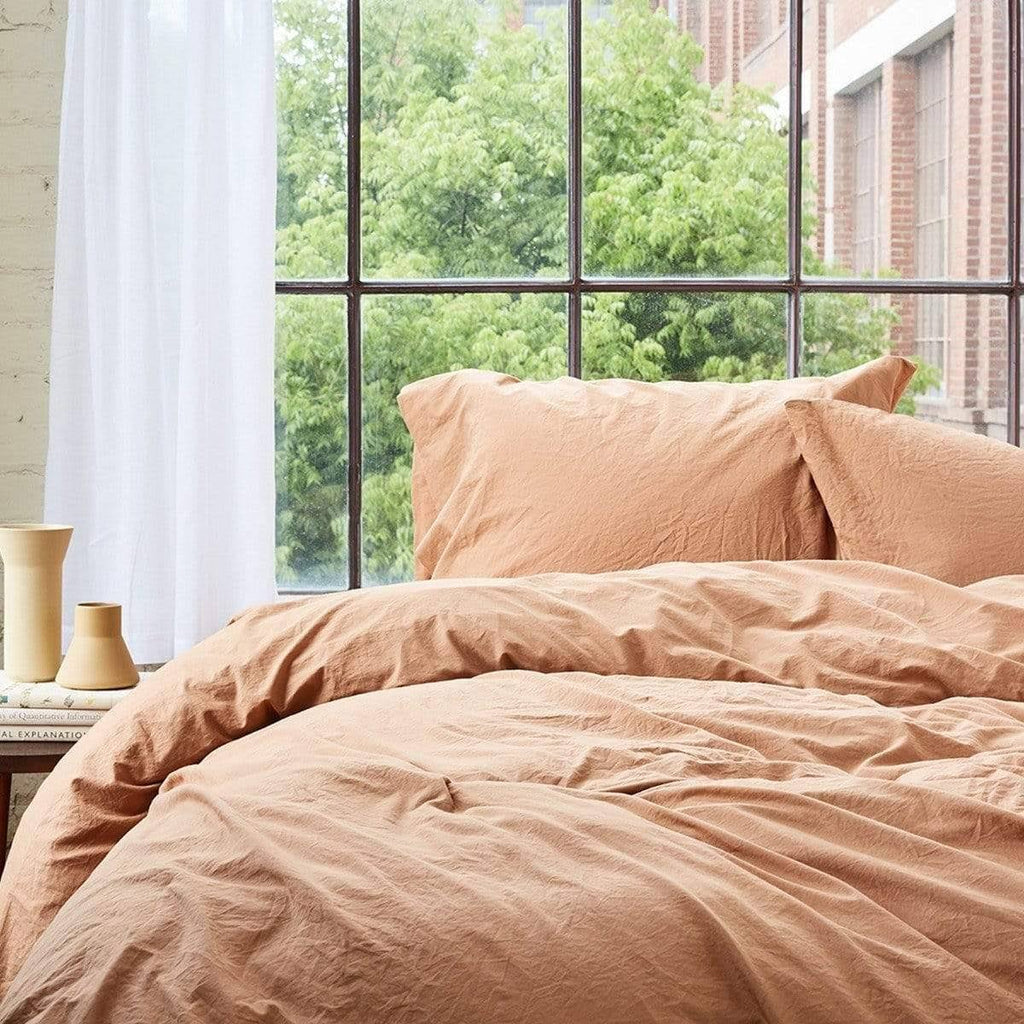 Organic Crinkled Percale Duvet Cover King Pewter E980